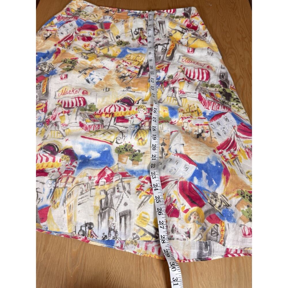 Liz Claiborne Womens Skirt Linen A Line Midi Novelty Print French 14 Coastal - Picture 9 of 9
